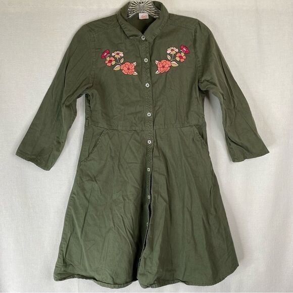 5/$25 Wonder Nation Green Denim Floral Embroidered Button Down Dress Pockets XL - Picture 2 of 8